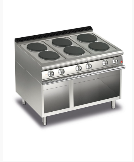 BARON ELECTRIC RANGE WITH ROUND CAST IRON PLATES ON OPEN CABINET Q70PCV/E120